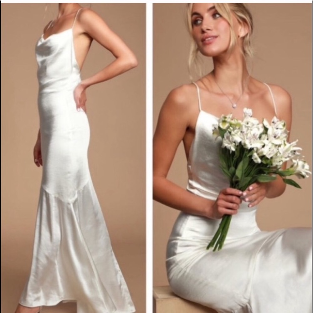 Elliatt Aisle White Satin Cowl Neck Maxi Dress - Picture 2 of 6